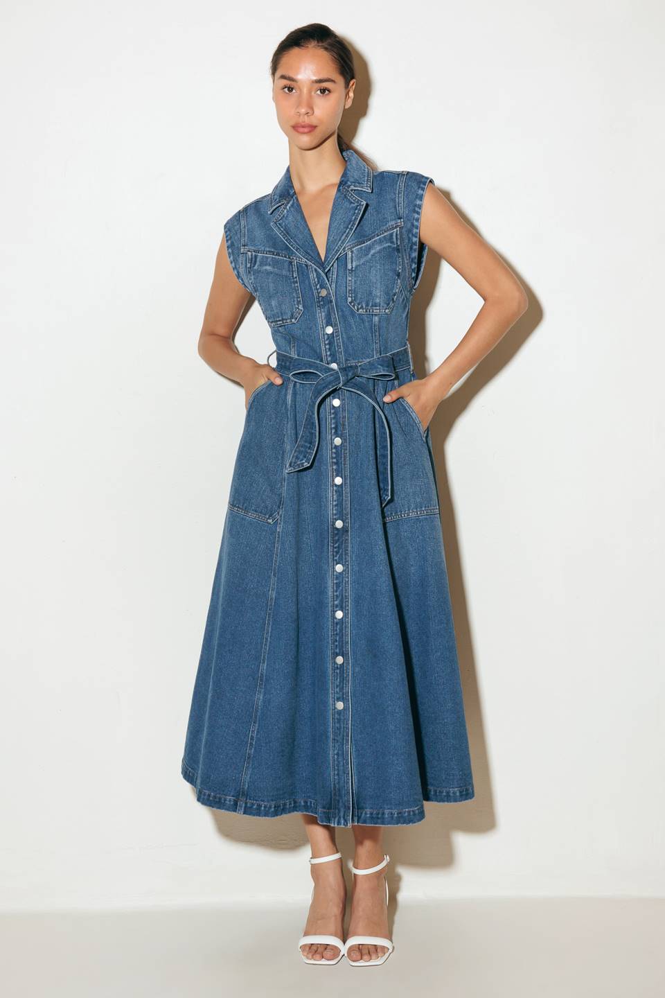 LIGHT CODE MEDIUM DENIM MIDI DRESS Flying Tomato